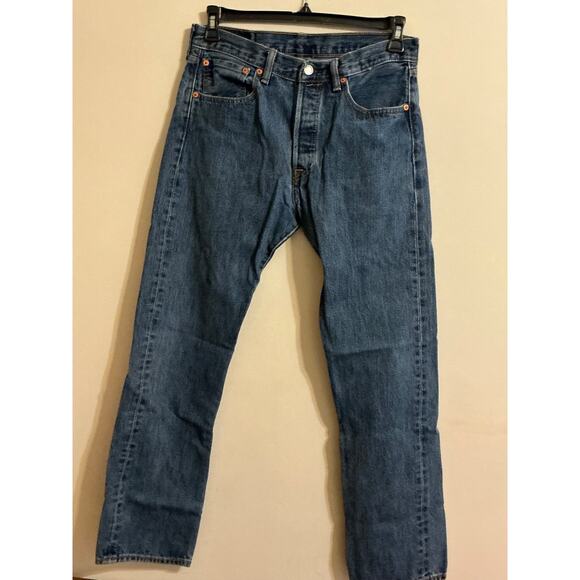 Levi's 501 Jeans Mens 32x32 Wash Blue Denim Straight Leg Pants Button Fly - Picture 1 of 14